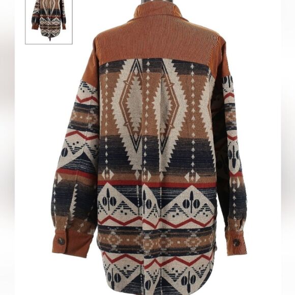 Western Shaket Sweater Jacket Tribal Aztec Print brown black buttondown L - Picture 3 of 13